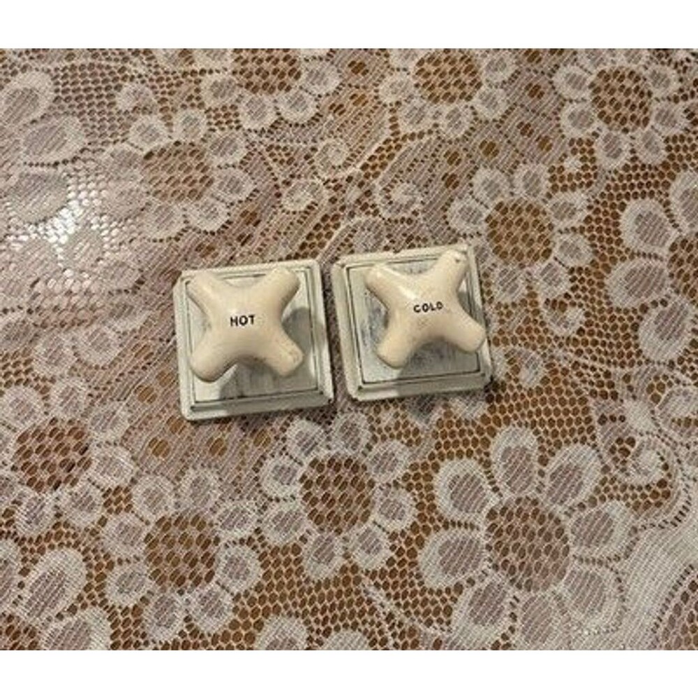 Vintage Pair Cross Faucet Handles Hot And Cold Sink Knobs Mounted Towel Hooks